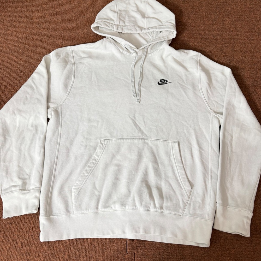 Nike Sportswear Club Fleece‎ Hoodie White Black Logo Pullover Mens M BV2654-100